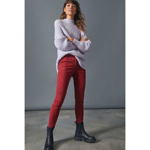 NWT ANTHROPOLOGIE Pilcro & The Letterpress High Rise Denim Flocked Leggings - Picture 1 of 16